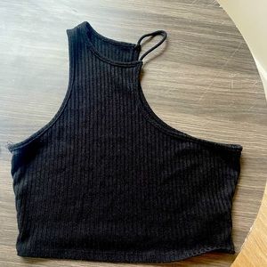 Black cropped top with halter neckline